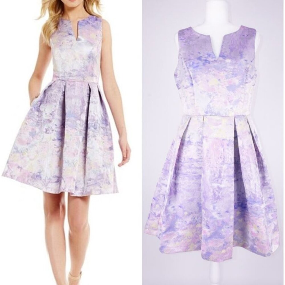 NWT Leslie Fay Fit & Flare Dress- Lavender / Ivory